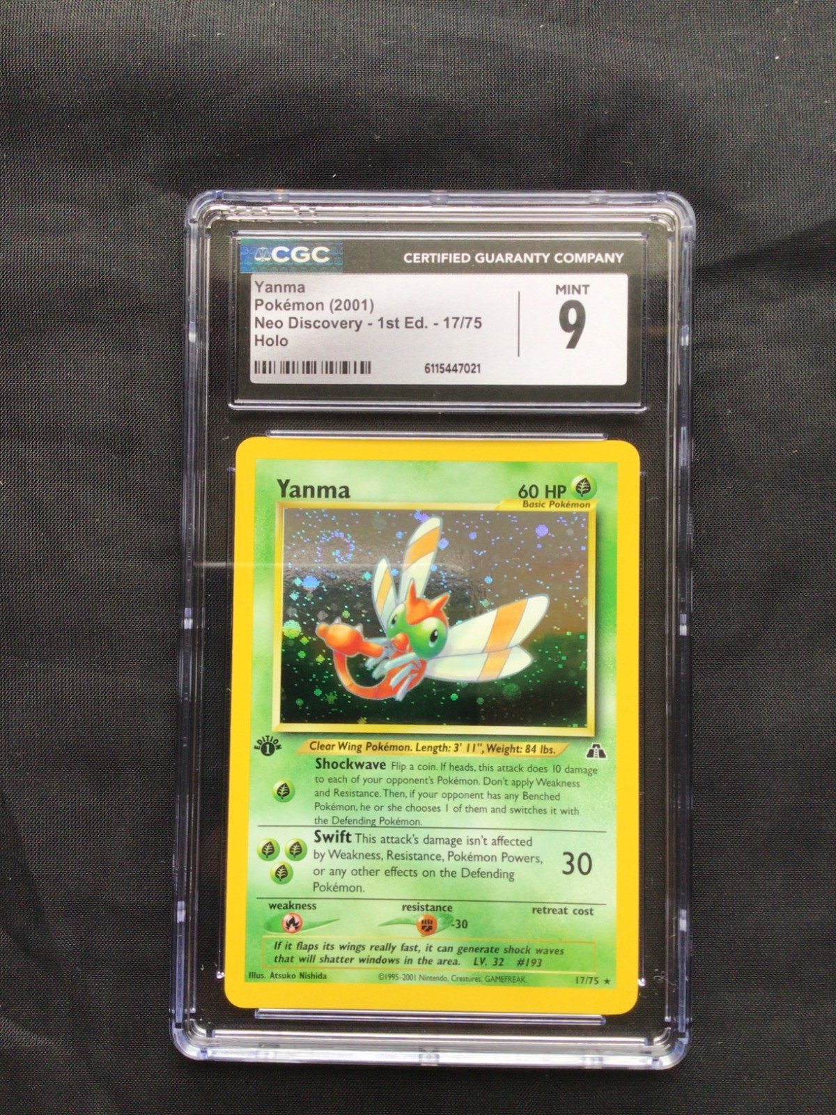 Pokemon Cards: Neo Discovery 1st Edition Rare Holo: Yanma 17/75 CGC 9 – Photo 1