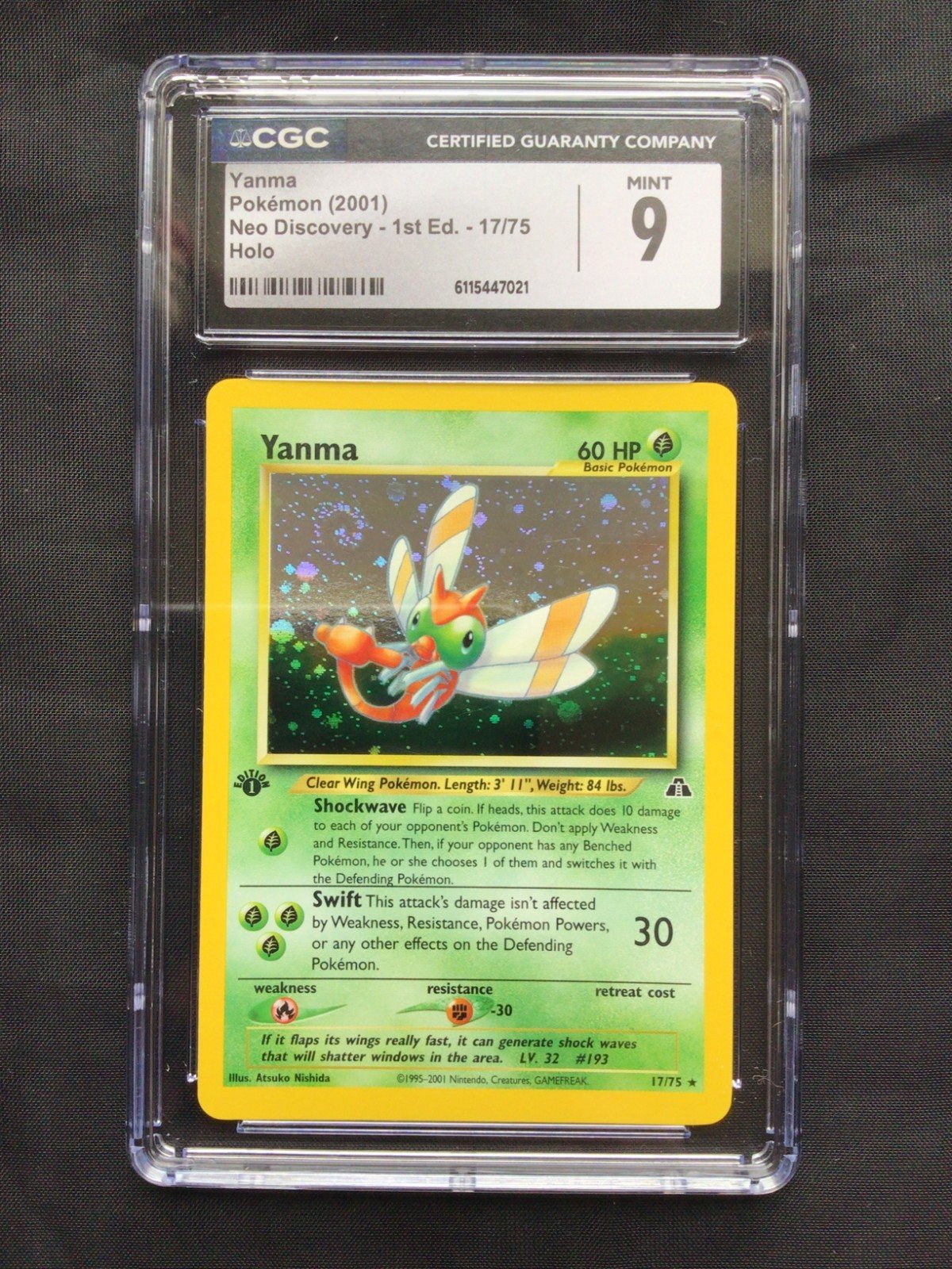 Pokemon Cards: Neo Discovery 1st Edition Rare Holo: Yanma 17/75 CGC 9 – Photo 2