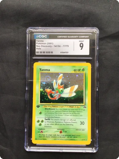Pokemon Cards: Neo Discovery 1st Edition Rare Holo: Yanma 17/75 CGC 9